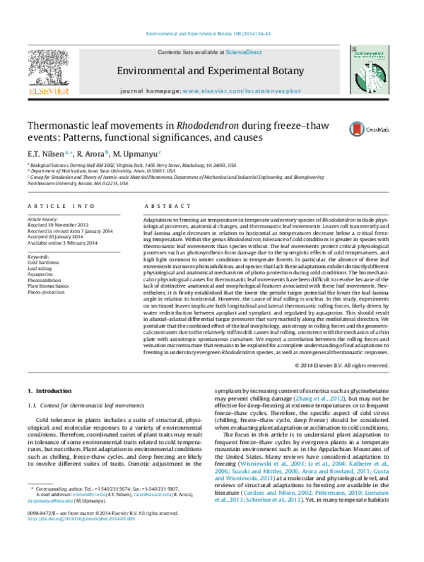(PDF) Thermonastic leaf movements in Rhododendron during freeze–thaw ...