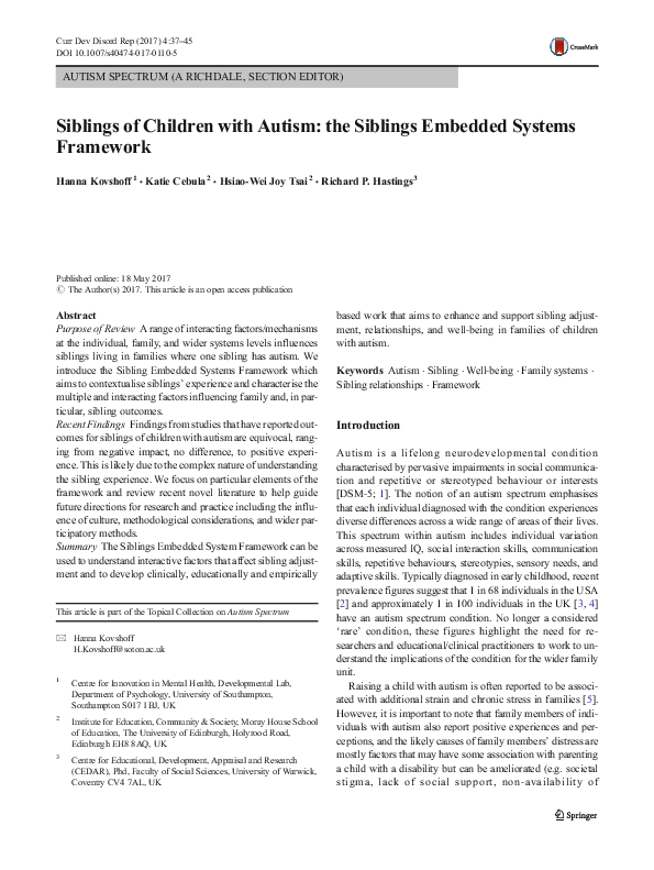 (PDF) Siblings of Children with Autism: the Siblings Embedded Systems ...