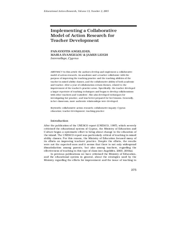 (PDF) Implementing a collaborative model of action research for teacher ...