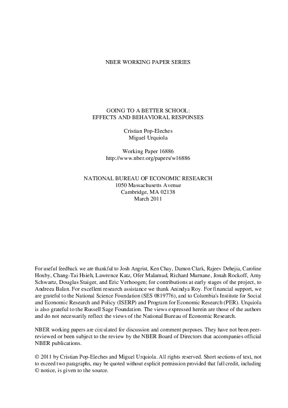 (PDF) Going to a Better School Effects and Behavioral Responses Cristian PopEleches