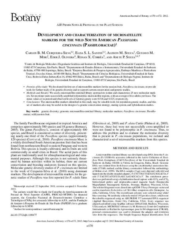 (PDF) Development and Characterization of Microsatellite Loci in ...
