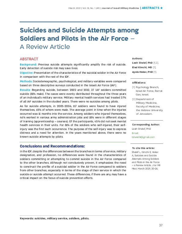 (PDF) Suicides and Suicide Attempts among Soldiers and Pilots in the ...