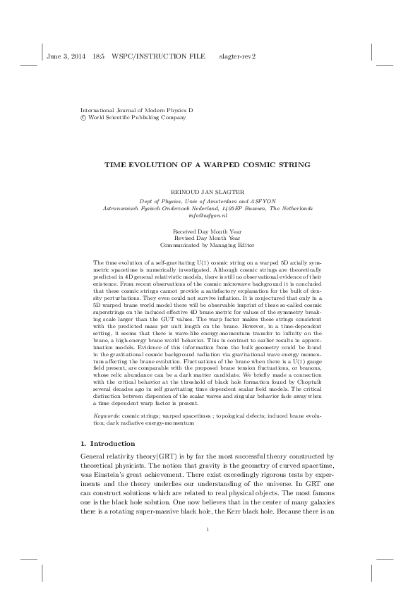 (PDF) Time evolution of a warped cosmic string