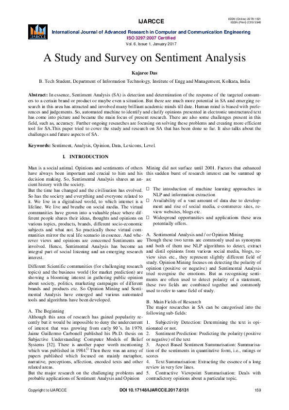 (PDF) A Study and Survey on Sentiment Analysis