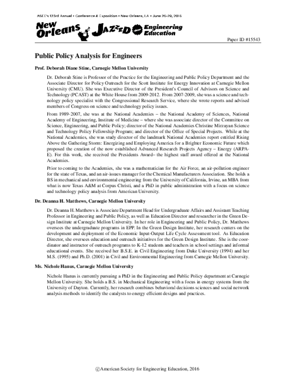 (PDF) Public Policy Analysis for Engineers