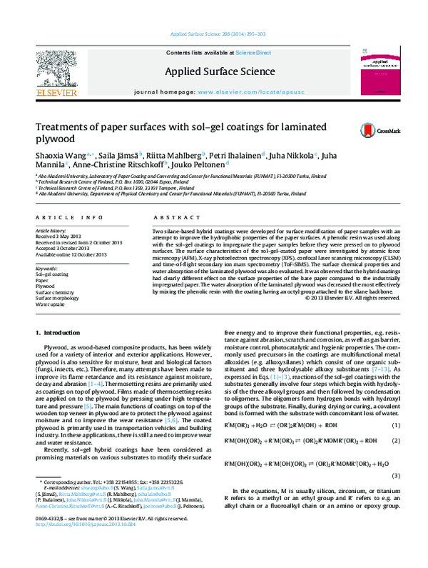 (PDF) Treatments of paper surfaces with sol–gel coatings for laminated ...