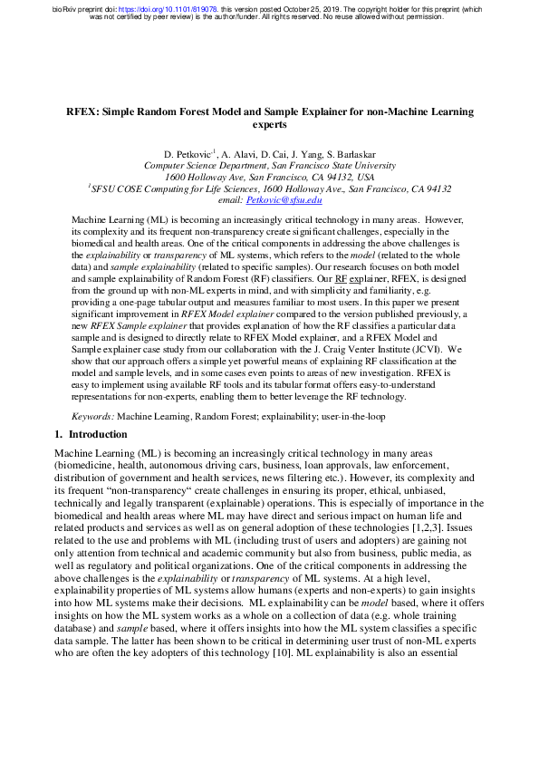 (PDF) RFEX: Simple Random Forest Model and Sample Explainer for non ...