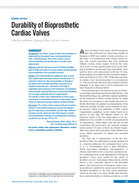 (PDF) Durability of bioprosthetic cardiac valves