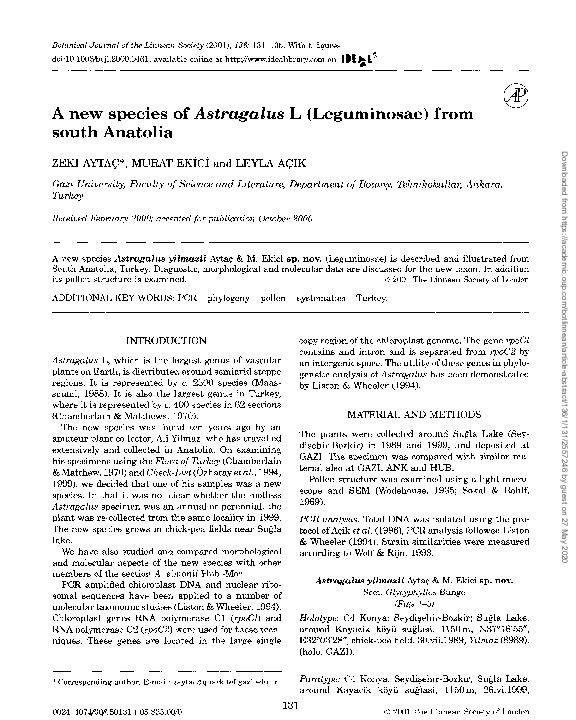 (PDF) A new species of Astragalus L (Leguminosae) from south Anatolia