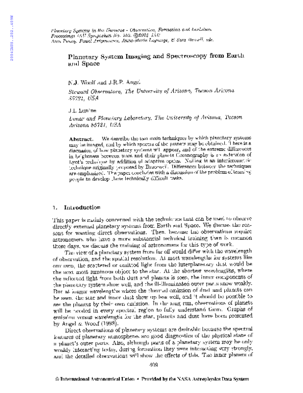 (PDF) Planetary System Imaging and Spectroscopy from Earth and Space ...
