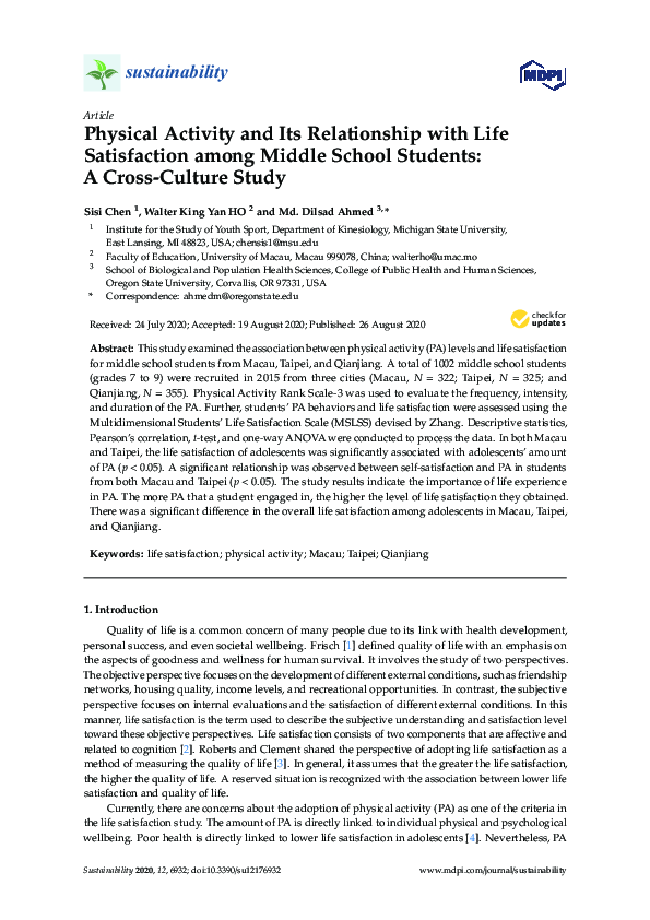 (PDF) Physical Activity and Its Relationship with Life Satisfaction ...