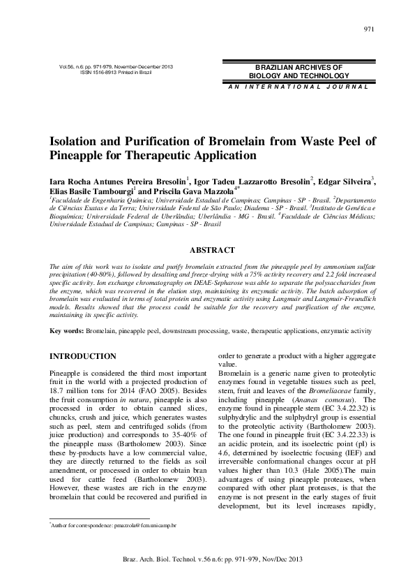 (PDF) Isolation and purification of bromelain from waste peel of