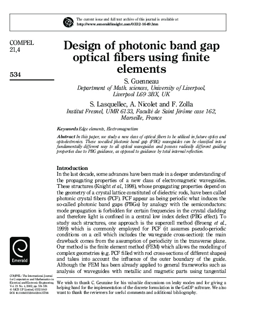 (PDF) Design of photonic band gap optical fibers using finite elements