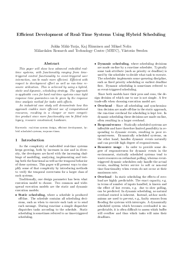 (PDF) Efficient development of real-time systems using hybrid scheduling