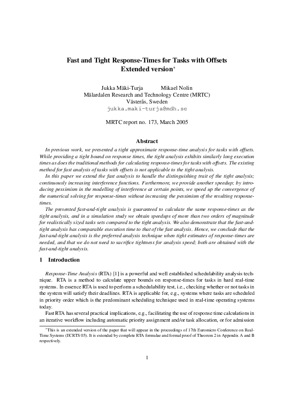 (PDF) Fast and Tight Response-Times for Tasks with Offsets