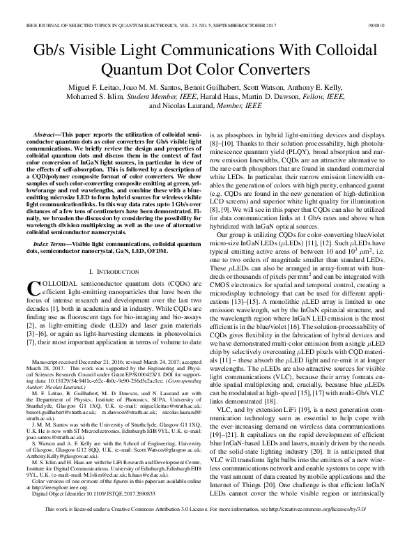 (PDF) Gb/s Visible Light Communications With Colloidal Quantum Dot ...