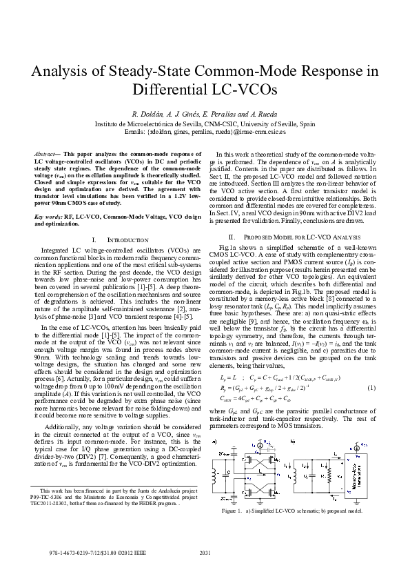 (PDF) Analysis of steady-state common-mode response in differential LC-VCOs