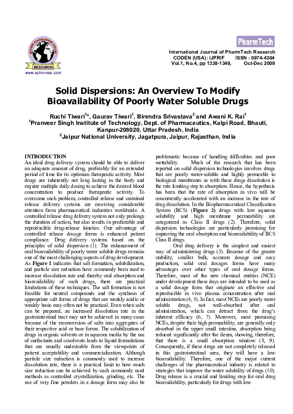 (PDF) Solid Dispersions: An Overview To Modify Bioavailability Of ...