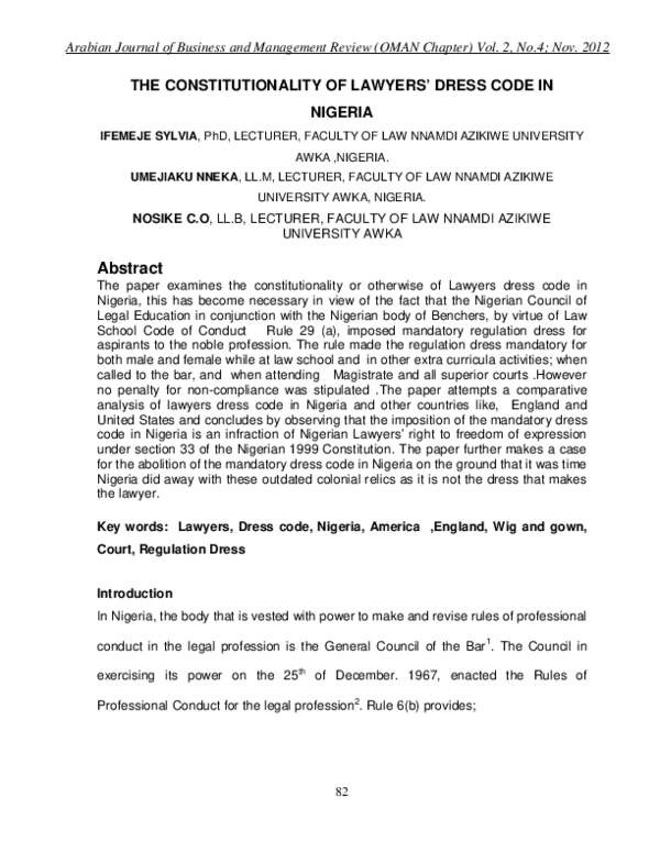 (PDF) The Constitutionality of Lawyers’ Dress Code in Nigeria Sylvia