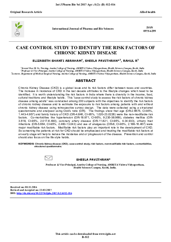 (PDF) Case control study to identify the risk factors of Chronic kidney ...