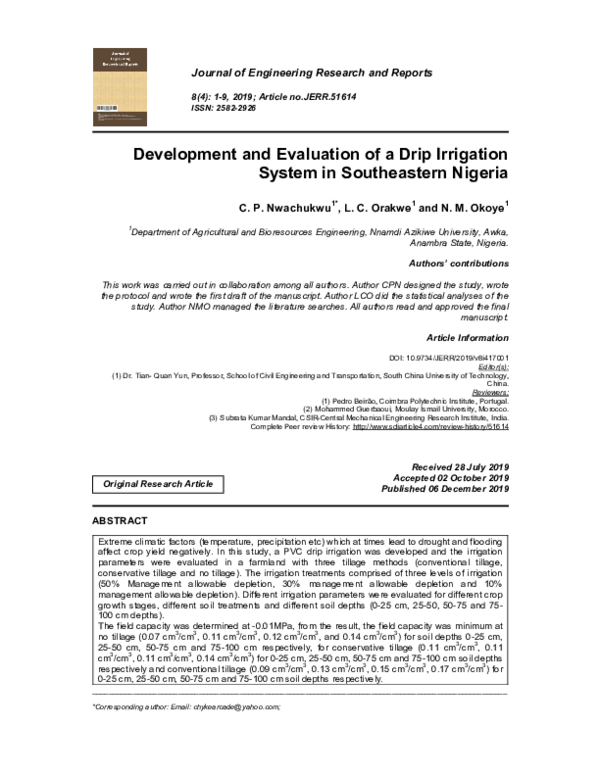 (PDF) Development and Evaluation of a Drip Irrigation System in ...
