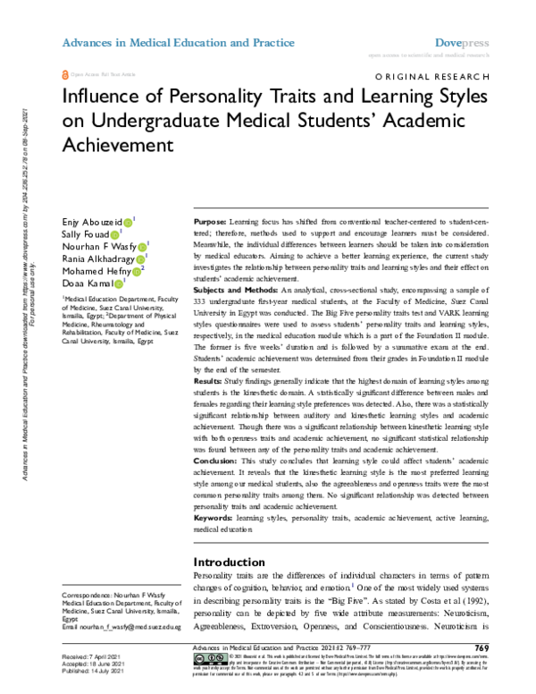 (PDF) Influence of Personality Traits and Learning Styles on ...