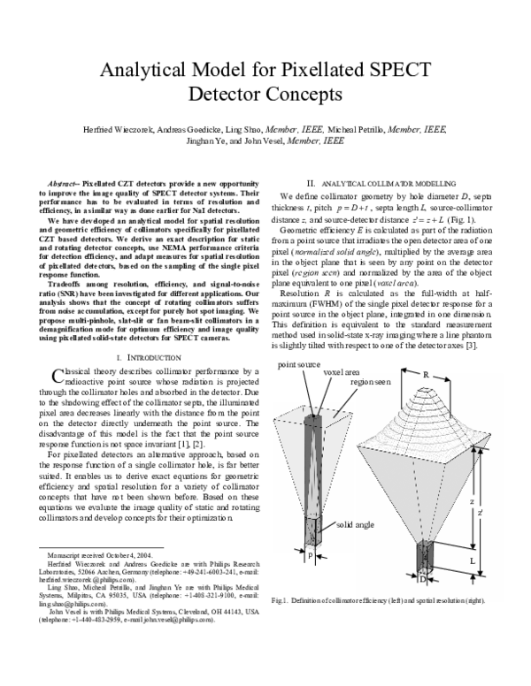 (PDF) Analytical Model for Pixellated SPECT Detector Concepts
