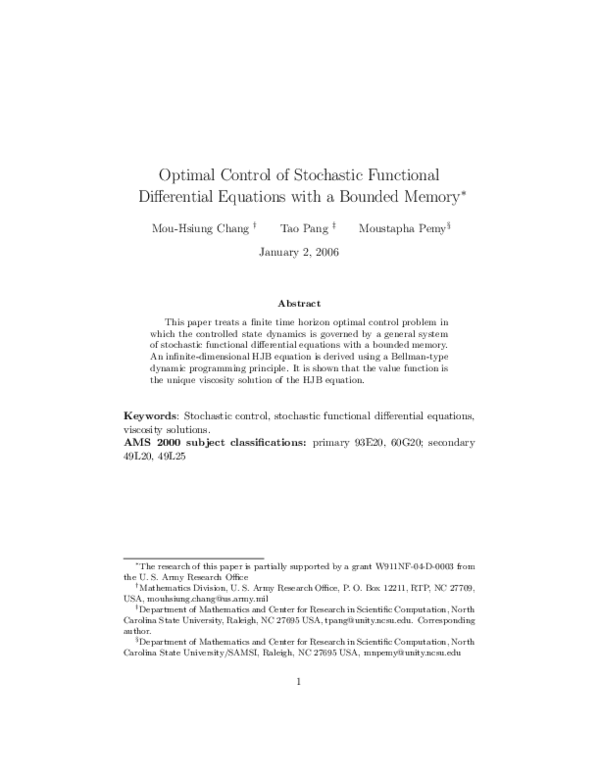 (PDF) Optimal control of stochastic functional differential equations ...