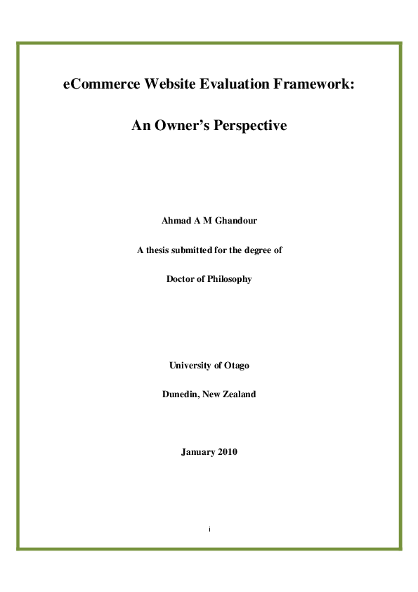 (PDF) eCommerce Website Evaluation framework: An Owner's Perspective
