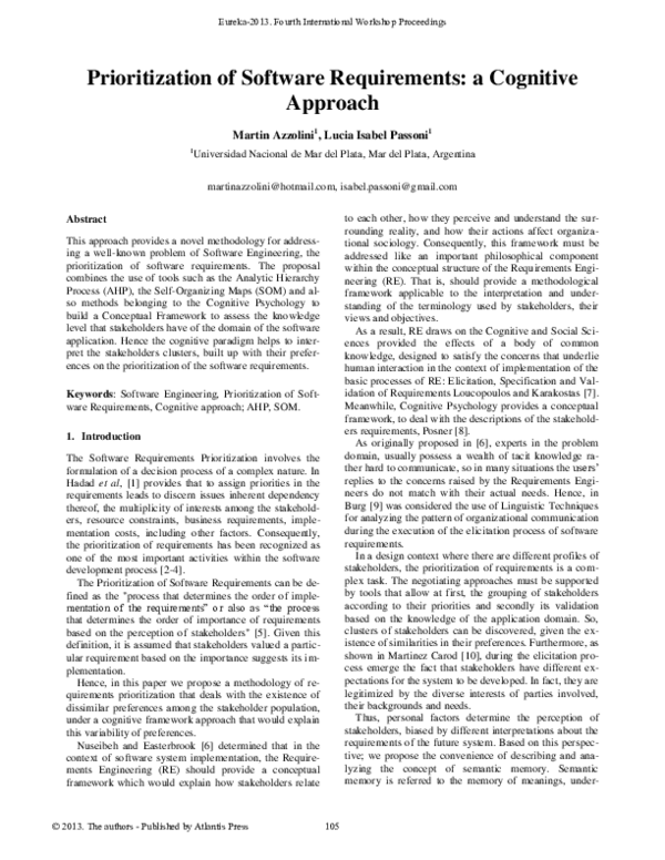 (PDF) Prioritization of Software Requirements: a Cognitive Approach