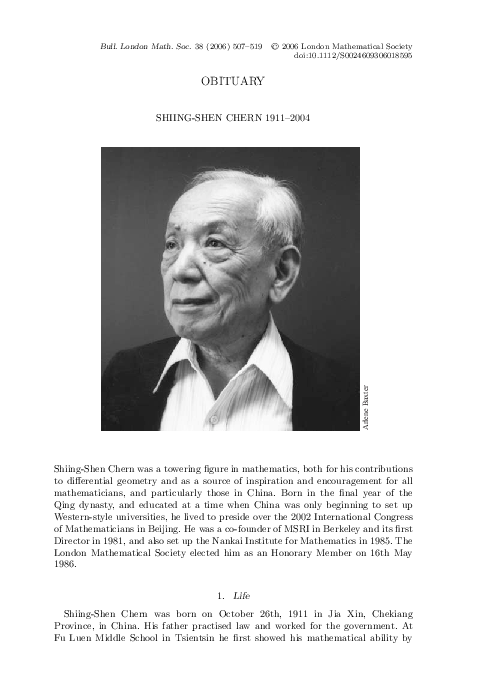 (PDF) Shiing-Shen Chern 1911 2004