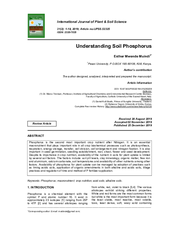 (PDF) Understanding Soil Phosphorus