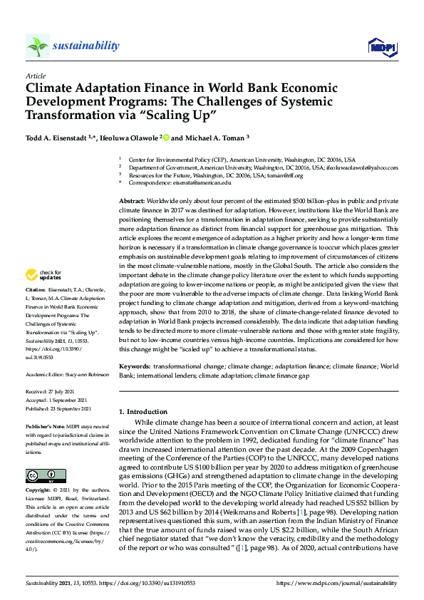 (PDF) Climate Adaptation Finance in World Bank Economic Development ...