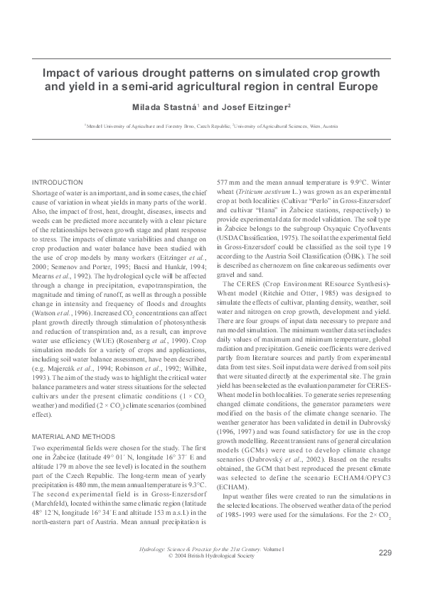 (PDF) Impact of various drought patterns on simulated crop growth and ...