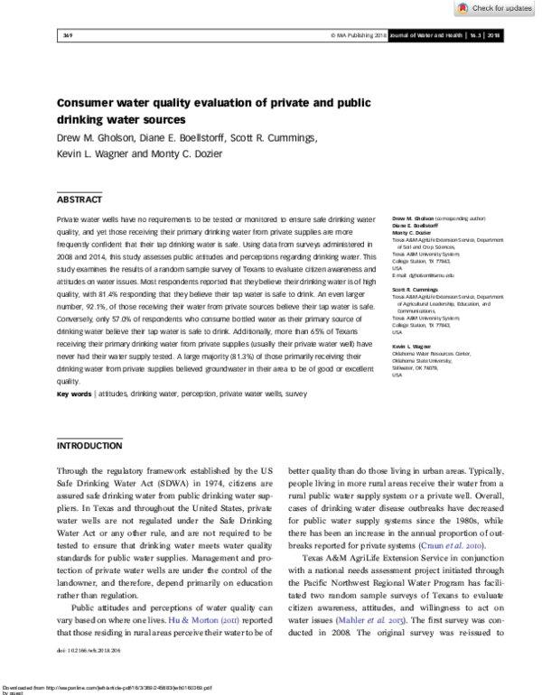 (PDF) Consumer water quality evaluation of private and public drinking ...