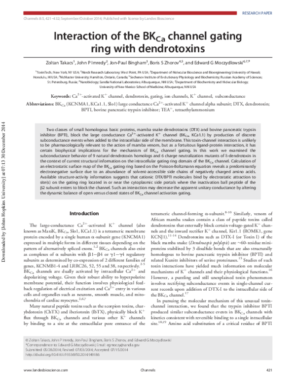 (PDF) Interaction of the BK Ca channel gating ring with dendrotoxins