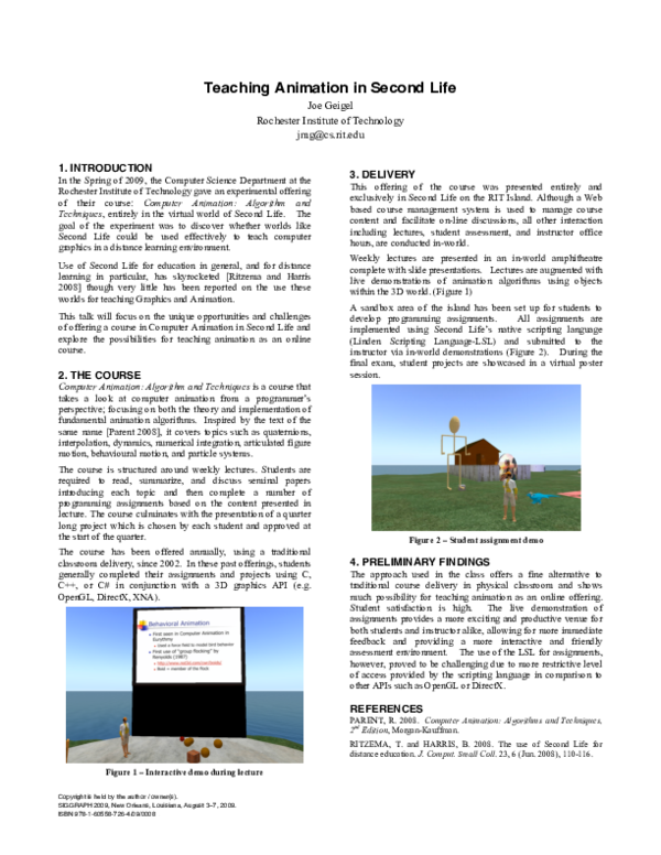 (PDF) Teaching animation in Second Life