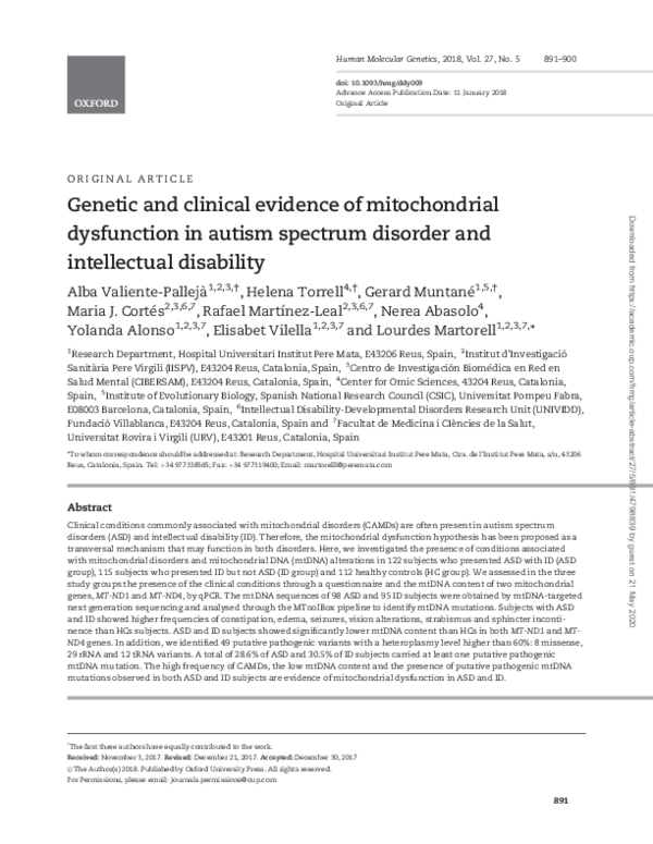 (PDF) Genetic and clinical evidence of mitochondrial dysfunction in ...