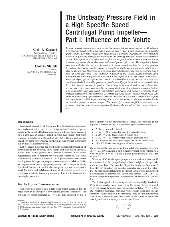 (PDF) The Unsteady Pressure Field in a High Specific Speed Centrifugal ...