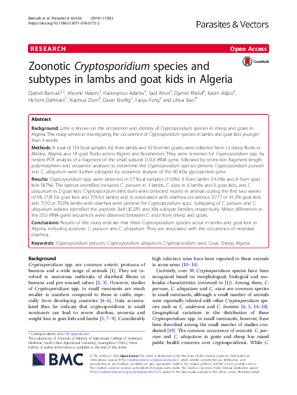 (PDF) Zoonotic Cryptosporidium species and subtypes in lambs and goat ...