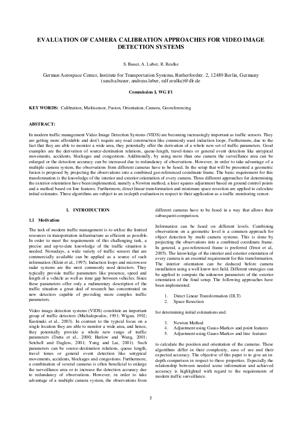 (PDF) Evaluation of Camera Calibration Approaches for Video Image ...