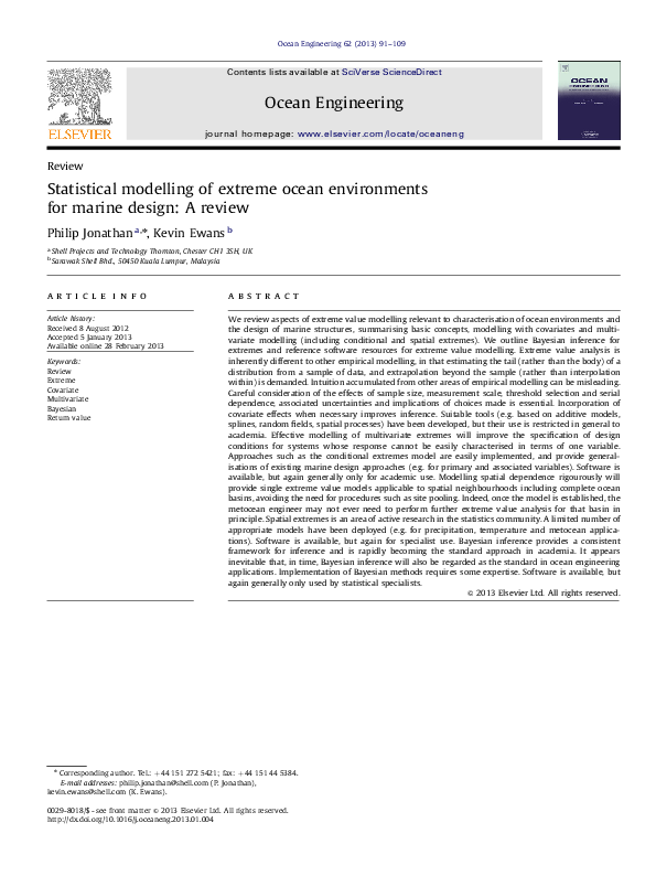 (PDF) Statistical modelling of extreme ocean environments for marine ...