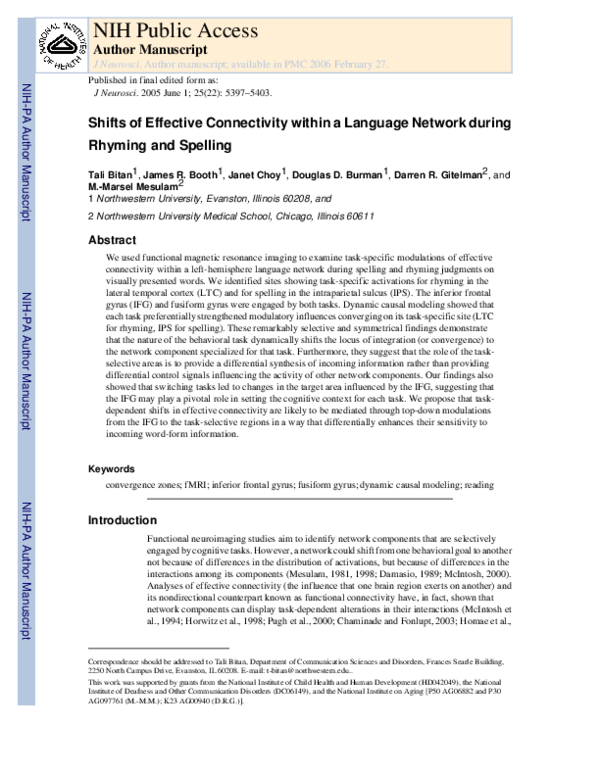 (PDF) Shifts of Effective Connectivity within a Language Network during ...