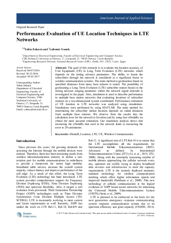 (PDF) Performance Evaluation of UE Location Techniques in LTE Networks