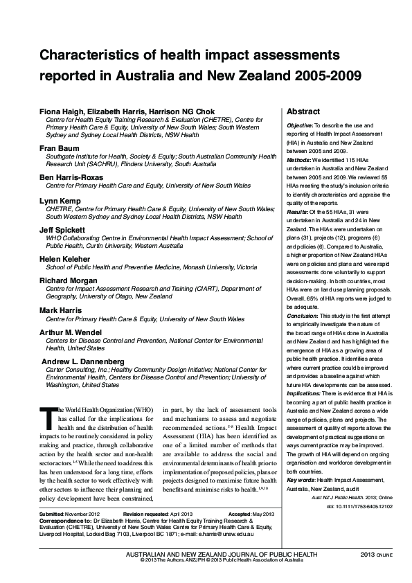 (PDF) Characteristics of health impact assessments reported in ...