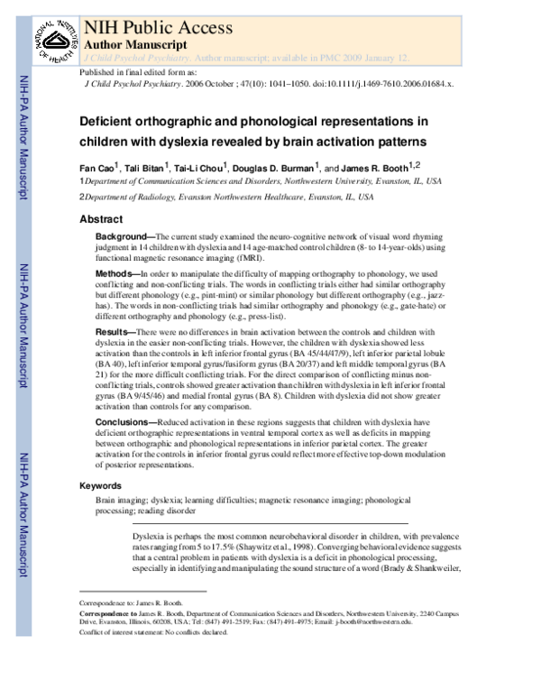 (PDF) Deficient orthographic and phonological representations in ...