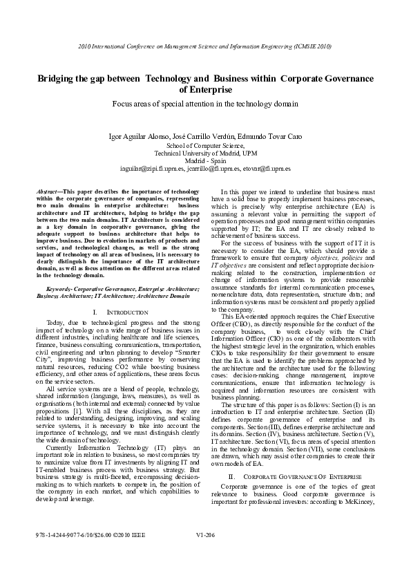 (PDF) Bridging the Gap between Technology and Business within Corporate ...