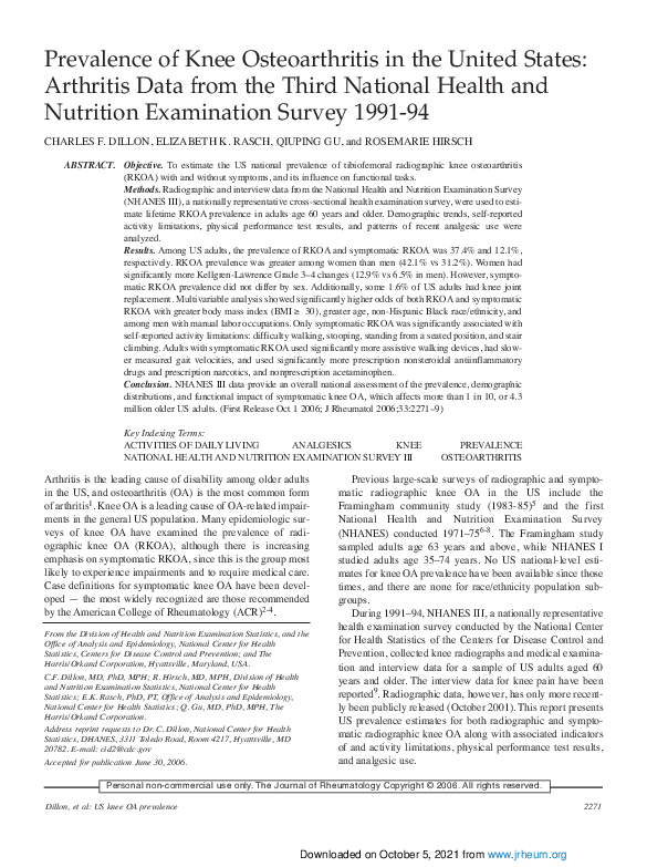 (PDF) Prevalence of knee osteoarthritis in the United States: arthritis ...