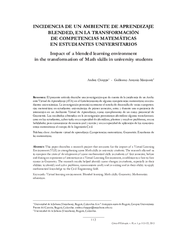 (PDF) Impact of a blended learning environment in the transformation of ...