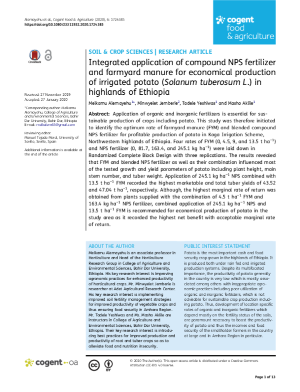 (PDF) Integrated application of compound NPS fertilizer and farmyard ...